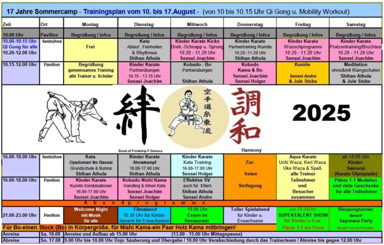 Shito-Ryu Sommercamp Trainingsplan